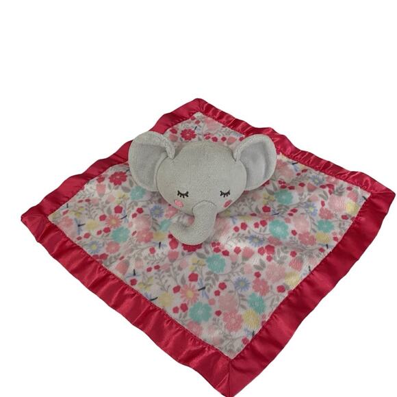 Parents Choice Pink Grey Elephant Plush Security Blanket Lovey Satin Trim 12x12" - Picture 2 of 13